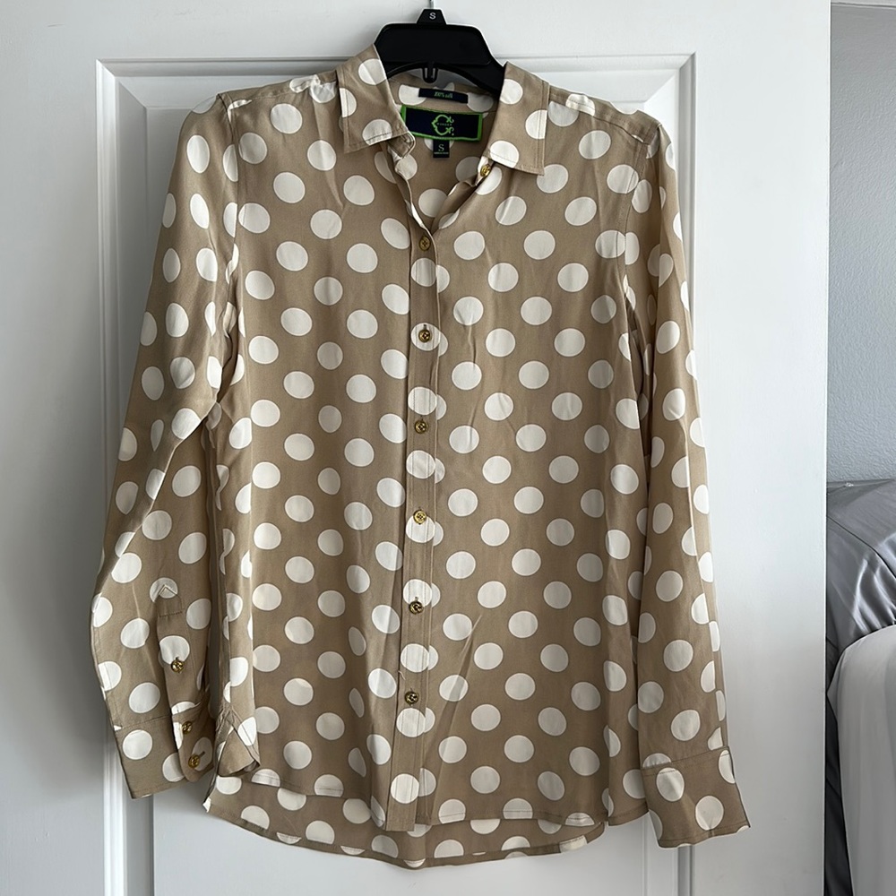 C Wonder 100% Silk Polka Dot Blouse